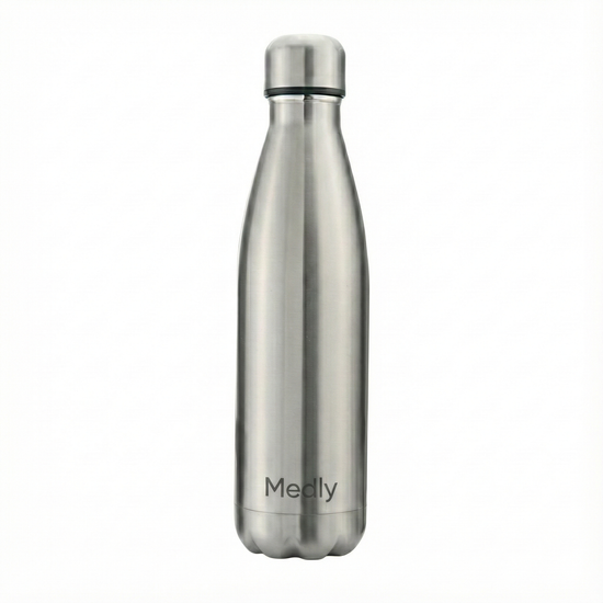 Silver Medly Classic 500ml flask with double-wall technology that locks in temperature, keeping coffee hot for 20 hours or water cold for 24 hours.