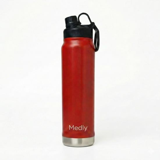 Red Medly QuickSip 1L sports bottle. The heavy-duty insulation keeps hydration ice-cold for 24 hours during workouts, or beverages hot for 20 hours.